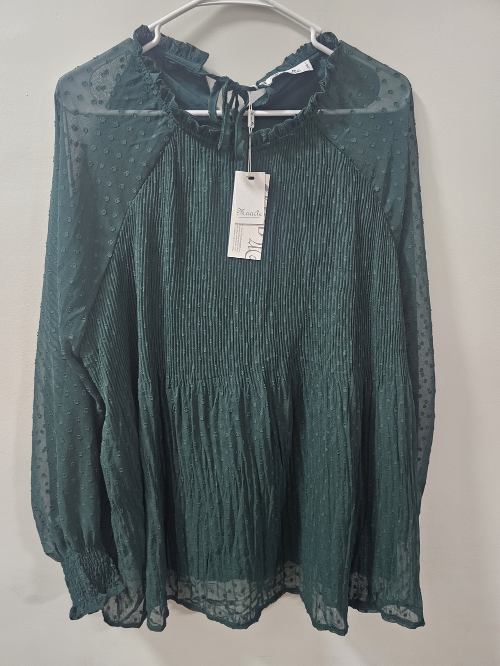 ​Maacie Dark Green Swiss Dot Pleated Blouse - New With Tags (NWT) SIZE 2XL
